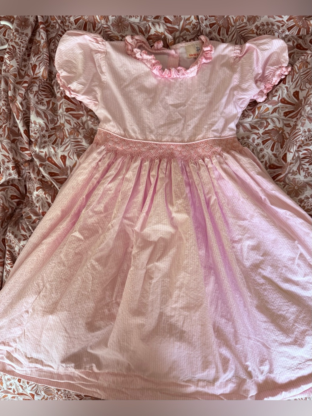 Vintage Smockingbird Pink Gingham Dress 5t hand smocked party dress
